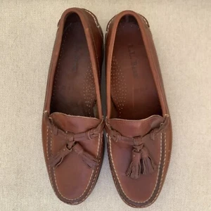 LL Bean Tassel Brown Hand Crafted Leather Moccasin Loafer Mens Size 9.5 EE NWOB - Picture 1 of 11