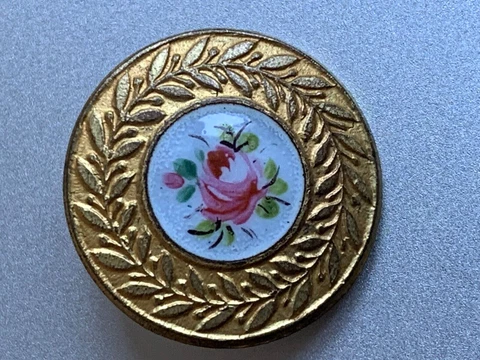Antique French Handmade Button - Bunch of Roses -Hand painted Enamel - 1.5cm Cover