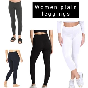 LADIES WOMENS VISCOSE LYCRA PLAIN STRETCHY SOFT LEGGINGS WITH ELASTICATED WAIST - Picture 1 of 9