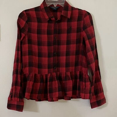 Polo Ralph Lauren Girls Buffalo Plaid Top 14 Red Black Plaid Button Up Pony Logo - Image 1 of 4