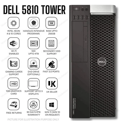 Dell Precision 5810 Xeon E5-1630 V4 64GB RAM 2TB SSD Workstation Wi-Fi Gaming PC - Image 1 of 4