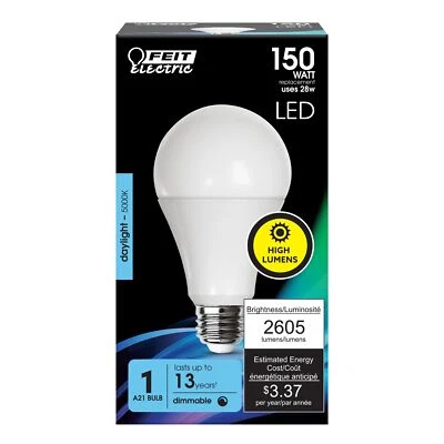 150W Equivalent LED Bulb A21 5000K Daylight Dimmable 2605 Lumens Energy Effic... - Image 1 of 4