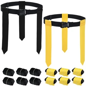 Cinturones de fútbol americano con bandera ajustable para 12 jugadores, juego de 6 en 6 jóvenes/adultos, negros y amarillos - Imagen 1 de 11