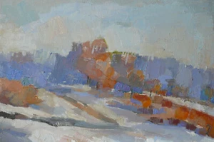 Original Oil Painting Landscape Winter Snowy Scenery Nature Forest 8"x 12" - Picture 1 of 9