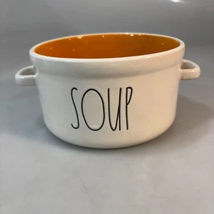 Rae Dunn Ceramic Serving Soup Bowl 4 Cups 3.5" x 6" White w Orange Inside - Picture 1 of 5