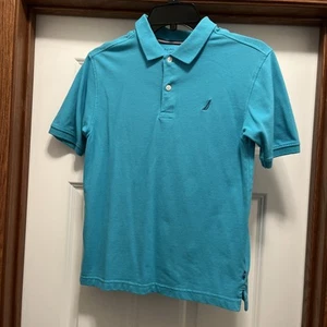Nautica Boys Collared Shirt Size Large 14/16 Teal Logo Golf Shirt - Picture 1 of 4