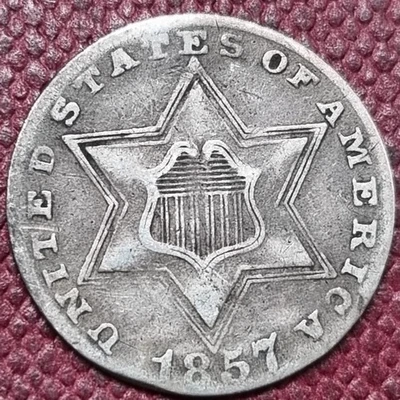 1857 Three Cent Piece 3c Silver Trime Higher Grade XF #96646 - Image 1 of 2