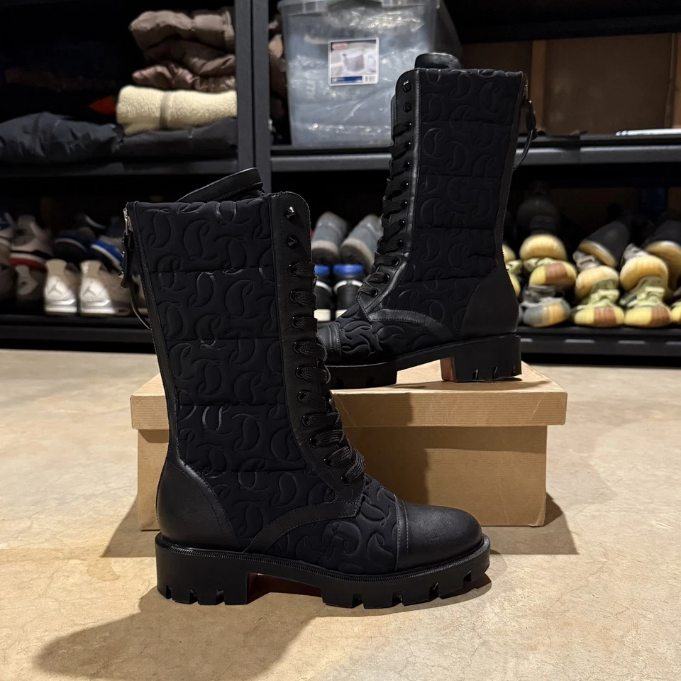 Christian Louboutin Pavleta Botas Planas Combate Neopreno Cuero Borde Negras EU 37 Foto 1 de 4