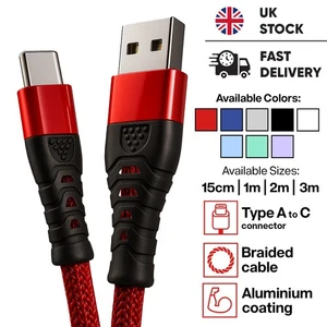 USB C Cable HeavyDuty Braided Type C Cable Fast Charge Lead for Samsung Android - Picture 1 of 13
