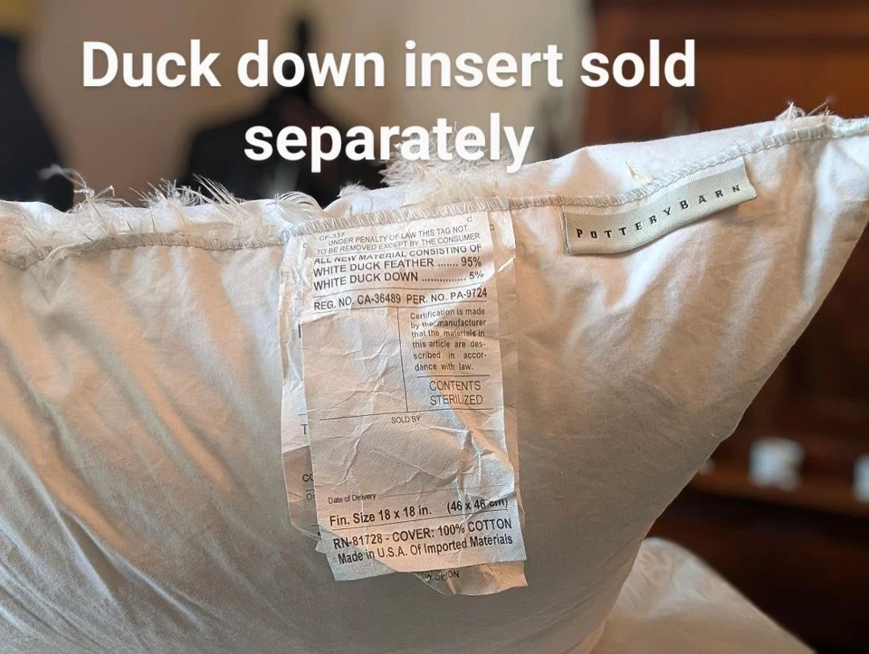 POTTERY BARN THROW PILLOW INSERT; 18"x18"; DUCK FEATHERS & DOWN; Made in USA - Image 1 of 1