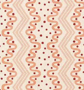 OTTOLINE CURTAIN FABRIC "MADAME ZIGGLE - PINK & CORAL " 3.5 METRES 100% LINEN - Picture 1 of 6