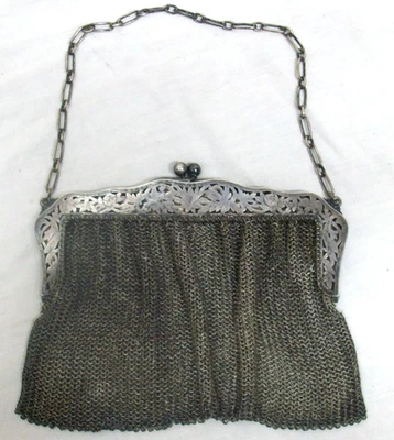 Antiguo Bolso de Malla de Plata de Ley (Cartera de Noche) "Plata Alemana 100_6" Original Foto 1 de 4