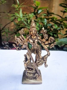 Brass Kali Statue Shakti Sculpture Durga Figurine Vintage Hindu Devi Temple Art - Picture 1 of 6