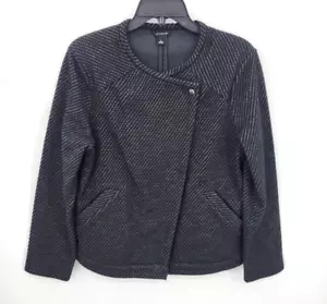 Ann Taylor Jacket Womens Large Black Gray Stripe Moto Tweed Business Career - Picture 1 of 8