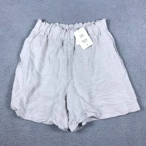 NEW H&M Shorts Womens Small Beige Linen Blend High Rise Beach Preppy Travel - Picture 1 of 11