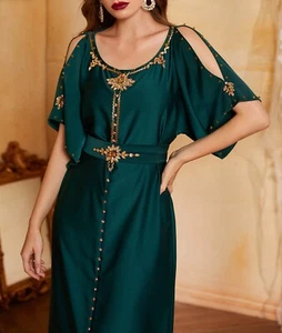 Maya Antonia luxuriös Satin Kristall Perlen atemberaubendes Maxikleid/Kaftan/Marokko - Bild 1 von 11