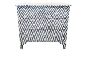 Bone Inlay Chest of Drawers – Grey Chevron Pattern | Handmade Wood Dresser - Picture 1 of 12