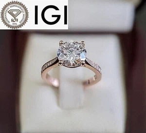 IGI Certified 1.70TCW Round Cut Lab Grown Diamond Solitaire Ring 14k Rose Gold - Picture 1 of 22