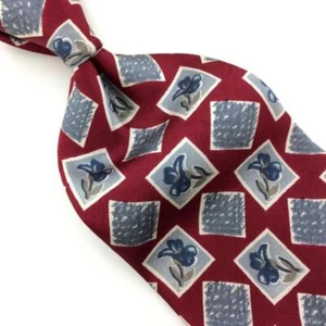 J.T. Beckett Made In Usa Tie Red Gray Silk Necktie Squares Floral Mens Ties #I22 - Picture 1 of 4
