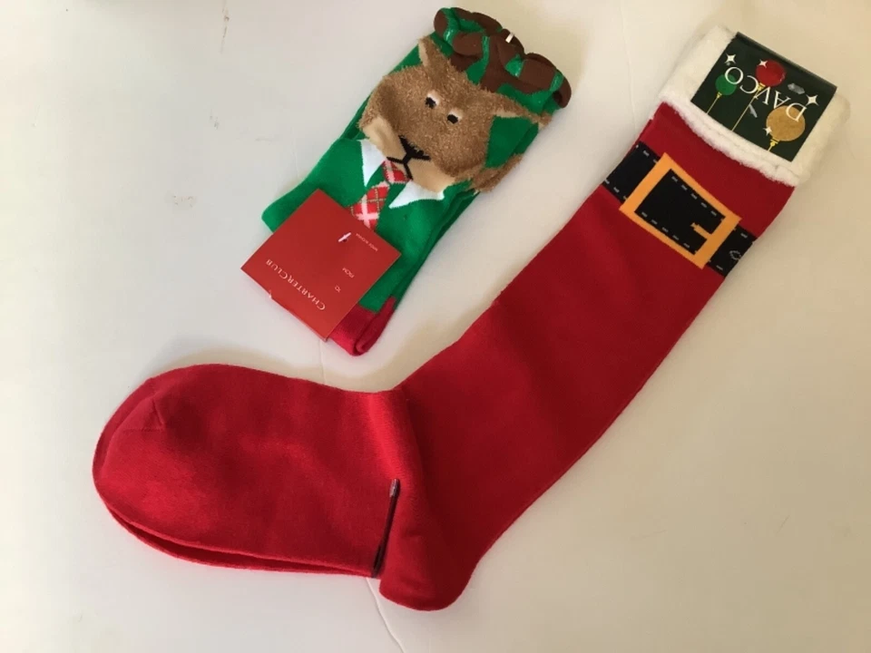 2 PARES CALCETINES NAVIDAD NOVEDAD MUJER * NUEVOS CON ETIQUETAS * BOTAS RENO/SANTA * ROJO/VERDE Foto 1 de 1