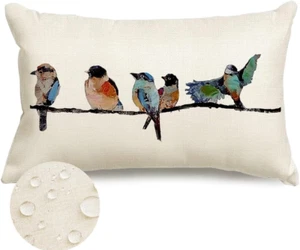 Outdoor Pillow Covers Waterproof 12X20,Outdoor Bird Lumbar Throw Pillow Cases Sm - Picture 1 of 12