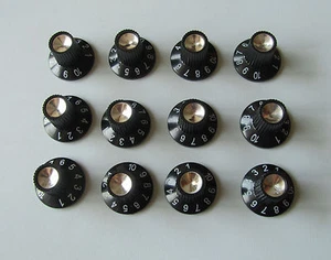 12x Guitar Amplifier Knob AMP Knobs Black with Silver Cap Skirted Amplifier Knob - Picture 1 of 3