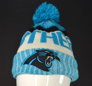 NFL Carolina Panthers New Era Pom Pom Beanie EUC Blue/White - Picture 1 of 3