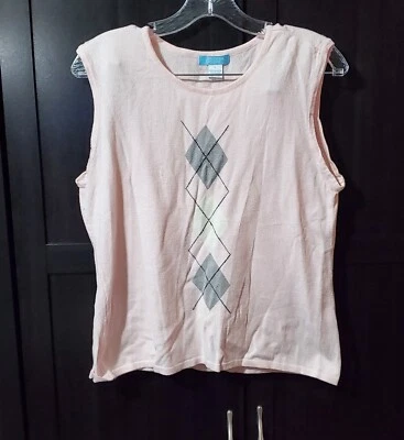 Top tejido Jennifer Moore para mujer sin mangas Argyle rosa claro talla grande Foto 1 de 4