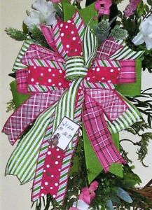 10" x 18" Whimsical Summer Handmade Bow for Wreath, Swag, Lantern # 212 rb