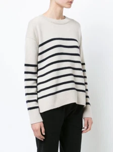 W240 NWT VINCE 100% CASHMERE BOXY STRIPE CREW NECK WOMEN SWEATER SIZE L $385 - Picture 1 of 5