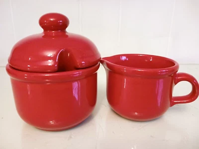 Vtg Waechetersbach Red Creamer & Sugar Bowl w/ Lid Set West Germany Christmas - Image 1 of 4