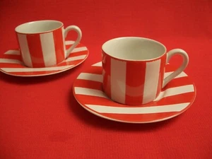 2 TREND HANDWERK FIRENZE ITALIEN HANDBEMALT ~ ROTE STREIFEN ~ ESPRESSOTASSE & UNTERTASSE - Bild 1 von 4