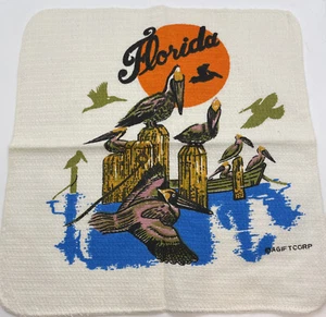 Vintage Florida Pelicans Dock Rowboat Towel Washcloth Souvenir 1950’s A GiftCorp - Picture 1 of 10