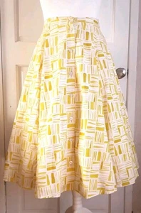 Cath Kidston Yellow White Button Up Midi Skirt Flared Swing Full 50s Pockets 10 - Picture 1 of 7