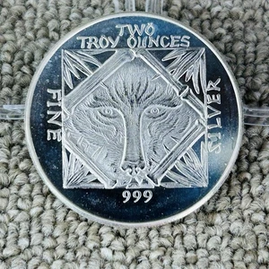 Silver Bamboo Wolf Four Pandas Two Troy Ounce .999 Fine Silver Round RARE - Picture 1 of 10