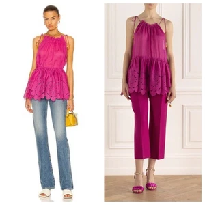 Top tunica Zimmermann Teddy Scallop Broderie anglaise cravatta taglia 2 in fucsia nuovo senza etichette - Foto 1 di 17