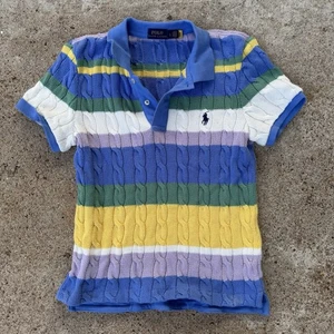 Polo Ralph Lauren a righe maglia con cavi preppy polo cotone donna taglia L - Foto 1 di 4