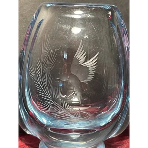 Vintage Kosta Boda blaue Glas Vase geätzter Vogel im Flug Made in Sweden 1960 - Bild 1 von 10