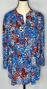 COCOMO XL Azul Rojo Blanco Manga 3/4 Mujer Pintuck Blusa Camisa - Imagen 1 de 10
