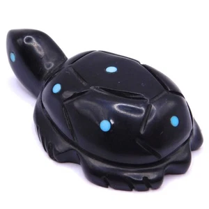 STUNNING JET TURTLE FETISH WITH TURQUOISE INLAY VERY GOOD CONDITION EMERY BOONE - Picture 1 of 8