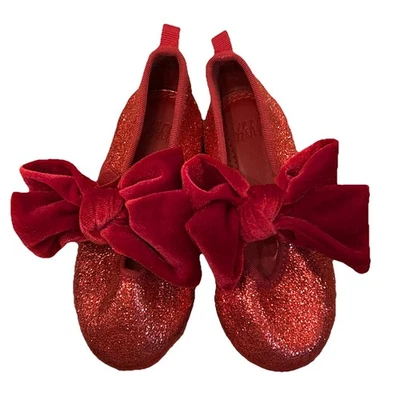 Zapatillas Mary Jane rojas rubí zapatos de ballet terciopelo brillante lazo niñas 24 vacaciones Foto 1 de 4