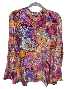 Johnny Was L Audrey Oversized Sandalwood Pink Print Silk Button Blouse Tunic - Picture 1 of 8