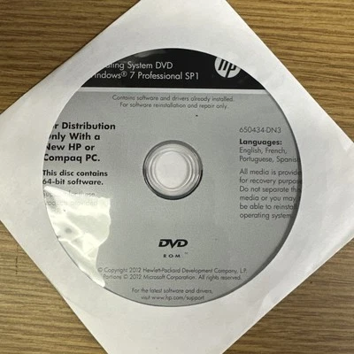 HP Compaq Windows 7 Professional SP1 64-Bit DVD System Recovery Media SEALED - Image 1 of 2