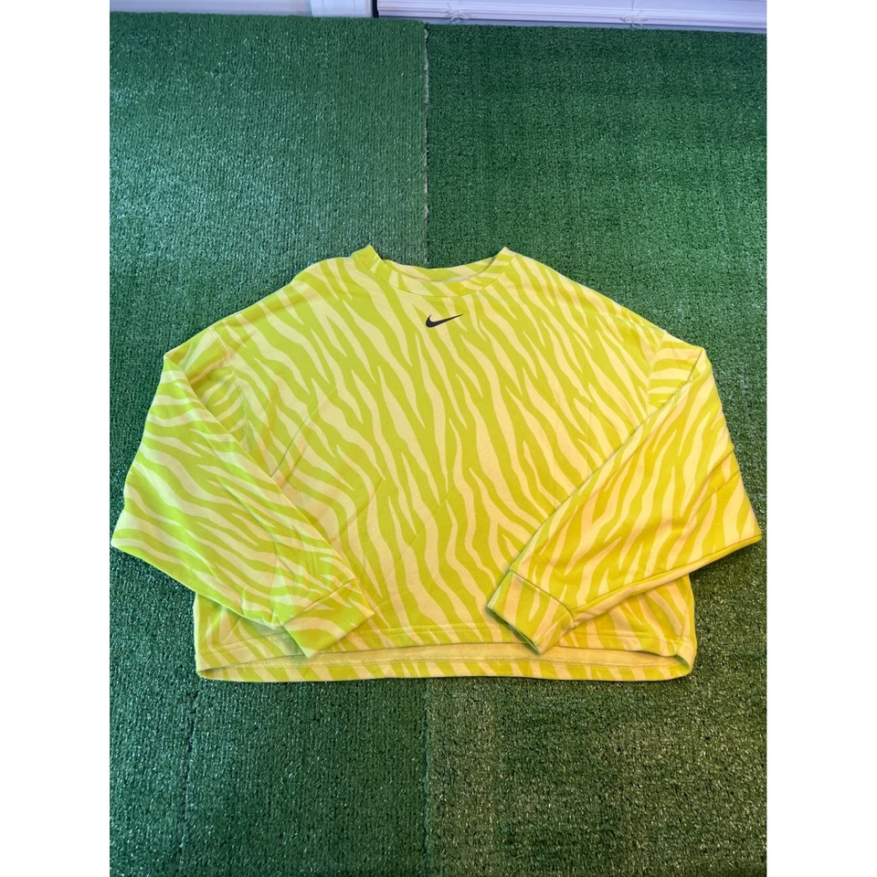 Sudadera para mujer Nike manga larga cuello redondo estampado cebra gráfico verde mediana Foto 1 de 4