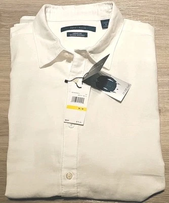 NWT - Perry Ellis Mens 100% Linen Short Sleeve Button Up Shirt Size Medium White - Image 1 of 4