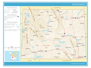 Map of the State of Wyoming United States of America Political Physical Poster - Picture 1 of 2
