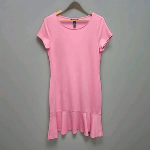 Lauren Ralph Lauren Pink Short Sleeve Ruffle Hem Knit Dress Large #nobelt - Picture 1 of 5