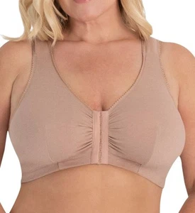 LEADING LADY Warm Taupe Cotton Front-Close Comfort & Sleep Bra, US 48A/B, NWOT - Picture 1 of 4