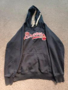 Antigua Atlanta Braves Mens L Hoodie Navy Pullover Fleece MLB Sweatshirt - Picture 1 of 8