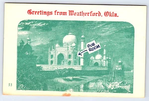 Greetings Weatherford Oklahoma Village Print Serious Postcard D109 - Imagen 1 de 2